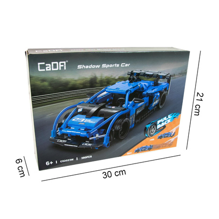 Klocki konstrukcyjne CaDA Samochód wyścigowy Shadow Sports Car Niebieskie auto sportowe Wyścigówka z napędem pull back 380 elementów