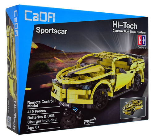 Klocki konstrukcyjne CaDA Hi-Tech Zdalnie sterowana Wyścigówka samochód żółty Auto Sportowe 30 cm Sportscar 419 elementów RC