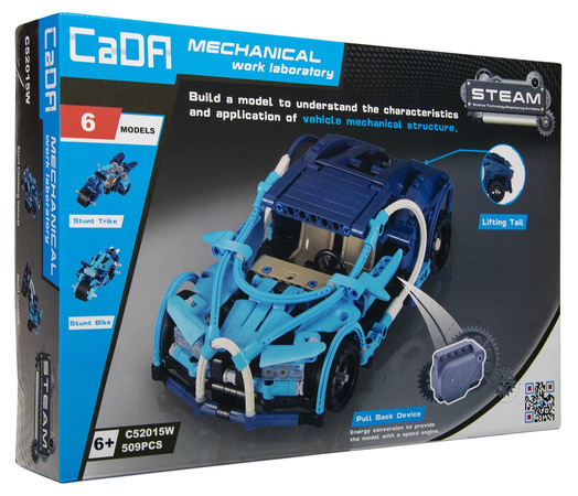Klocki CaDA 6w1 zestaw klocków konstrukcyjnych Blue Phantom Niebieski pojazd kaskaderski 509 elementów Samochód Auto Motor Motocykl Napęd pull-back STEAM