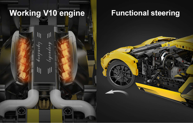 Klocki konstrukcyjne CaDA Duże auto sportowe LP700 49 cm Samochód żółty Pojazd LP700 Sports Car 1805 elementów 