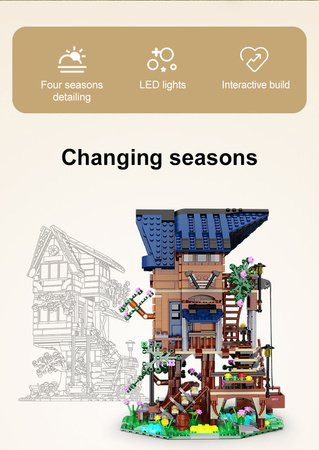 Klocki konstrukcyjne CaDA Zestaw Cztery Pory Roku Świecący domek na drzewie 1155 elementów światło LED