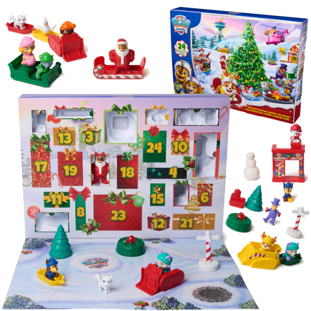 Psi Patrol Kalendarz adwentowy 24 niespodzianki figurki zwierzątek + zimowe akcesoria 3+