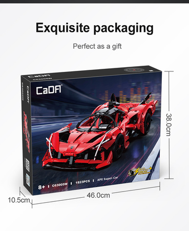 Klocki konstrukcyjne CaDA Duży samochód sportowy 47 cm auto APE Supercar 1823 elementy