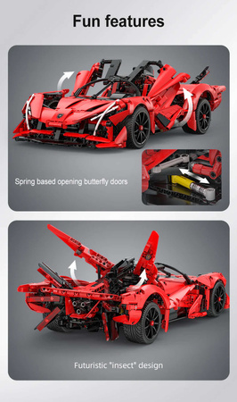 Klocki konstrukcyjne CaDA Zdalnie sterowany duży samochód sportowy 47 cm Auto z napędem Power System Pro APE Supercar Światło LED RC 1823 elementy