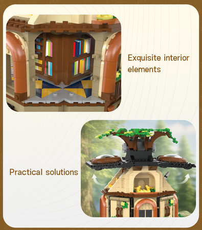 Klocki konstrukcyjne CaDA Tree House Library Biblioteka w Domku na drzewie światło LED 1808 elementów C66013W 