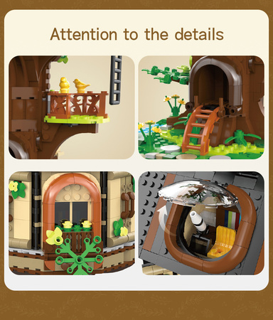 Klocki konstrukcyjne CaDA Tree House Library Biblioteka w Domku na drzewie światło LED 1808 elementów C66013W 