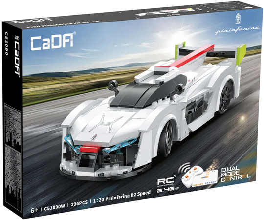 Klocki konstrukcyjne CaDA Samochód zdalnie sterowany Auto wyścigowe 20 cm Biały Pininfarina H2 Speed Pojazd 296 elementów RC Dual Mode