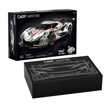 Klocki Konstrukcyjne CaDA Zdalnie sterowane duże auto sportowe 60 cm 1:8 Biała wyścigówka Samochód wyścigowy RC 4449 elementów