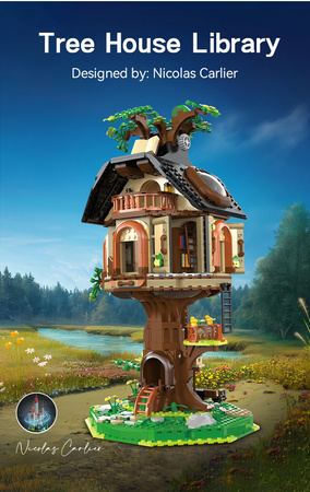 Klocki konstrukcyjne CaDA Tree House Library Biblioteka w Domku na drzewie światło LED 1808 elementów C66013W 