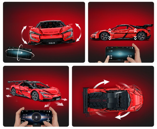 Klocki konstrukcyjne CaDA wyścigówka Samochód wyścigowy zdalnie sterowany Aplikacją Klocki BYD YangWang U9 Auto sportowe 3671 elementów