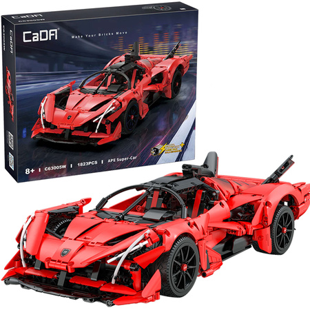 Klocki konstrukcyjne CaDA Zdalnie sterowany duży samochód sportowy 47 cm Auto z napędem Power System Pro APE Supercar Światło LED RC 1823 elementy