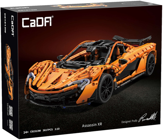 Klocki konstrukcyjne CaDA Pomarańczowy duży samochód 46 cm Wyścigówka Auto Sportowe Autko Wyścigowe Assassin XR Pojazd RC 3617 elementów