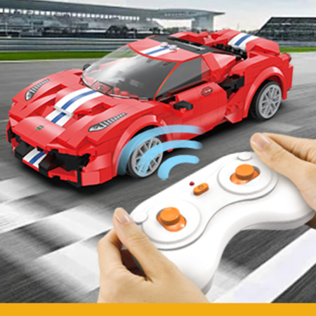 Klocki konstrukcyjne CaDA Zdalnie sterowane auto 20 cm czerwony samochód 488 Race Car 306 elementów RC Dual Mode