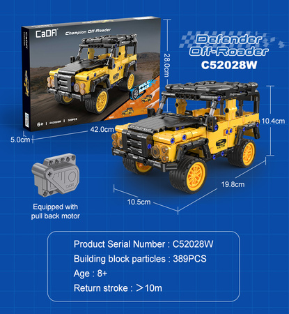 Klocki konstrukcyjne CaDA Pojazd terenowy Defender Auto Off-Roader Samochód terenówka z napędem pull back 389 elementów