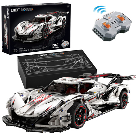 Klocki Konstrukcyjne CaDA Zdalnie sterowane duże auto sportowe 60 cm 1:8 Biała wyścigówka Samochód wyścigowy RC 4449 elementów