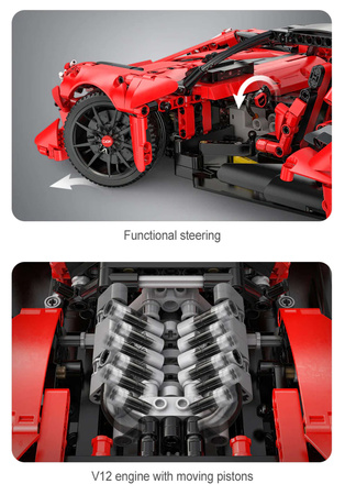 Klocki konstrukcyjne CaDA Zdalnie sterowany duży samochód sportowy 47 cm Auto z napędem Power System Pro APE Supercar Światło LED RC 1823 elementy