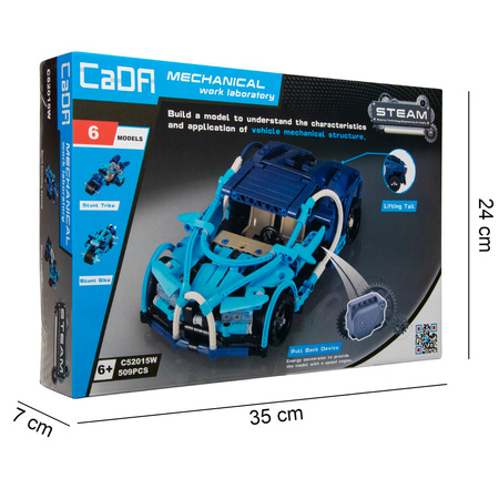 Klocki CaDA 6w1 zestaw klocków konstrukcyjnych Blue Phantom Niebieski pojazd kaskaderski 509 elementów Samochód Auto Motor Motocykl Napęd pull-back STEAM