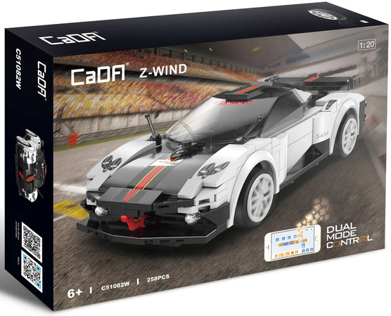 Klocki konstrukcyjne CaDA Zdalnie sterowane Auto sportowe Z-Wind Białe Autko wyścigowe Samochód Sports Car 258 elementów RC