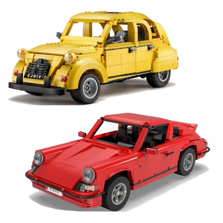 Klocki CaDA Master Czerwone Auto Klasyczne Sportowe + Pojazd żółty Citroen 2CV Auto miejskie 2667 el.