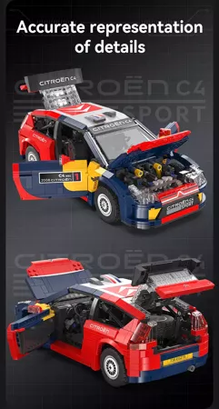 Klocki CaDA Zdalnie sterowany samochód wyścigowy Citroen C4 WRC z napędem Power System Pro RC 1569 el. C62005W/JV1010/JV8011/JV5028/JV5029