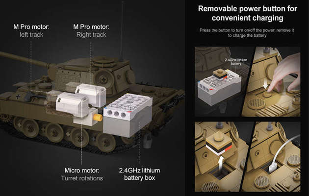 Klocki Konstrukcyjne CaDA Master brązowy pojazd militarny Zdalnie sterowany Panther Tank Czołg RC 907 elementów