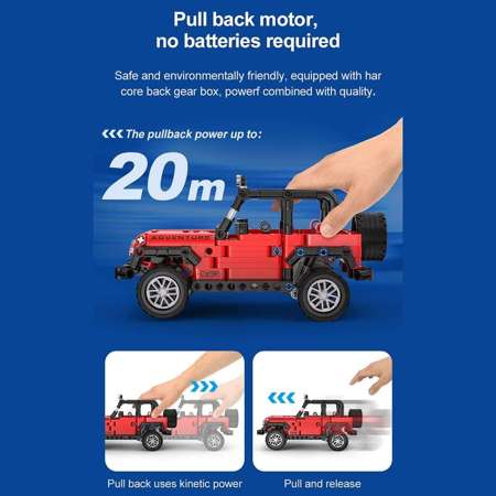 Klocki Konstrukcyjne CaDA Pojazd terenowy czerwony samochód duże auto Adventure Off-Roader napęd Pull-back 317 elementów