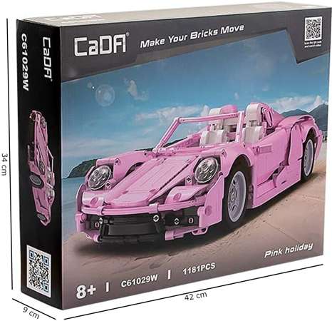 Klocki konstrukcyjne CaDA Duży samochód Kabriolet różowy 37 cm Auto Pojazd Cabrio Pink Holiday 1181 elementów