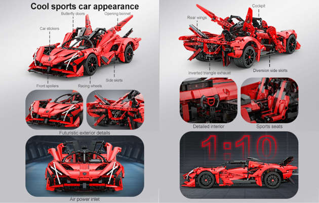 Klocki konstrukcyjne CaDA Duży samochód sportowy 47 cm auto APE Supercar 1823 elementy