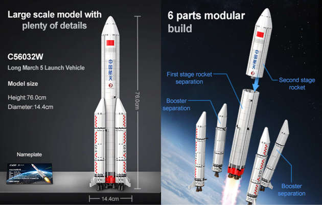Klocki konstrukcyjne CaDA Model Rakieta Long March 5 Casci 76 cm Prom kosmiczny 1500 elementów 
