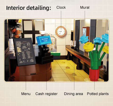 Klocki konstrukcyjne CaDA Nowoczesna kawiarnia Cadabucks Coffee House Budynek 768 elementów światło LED