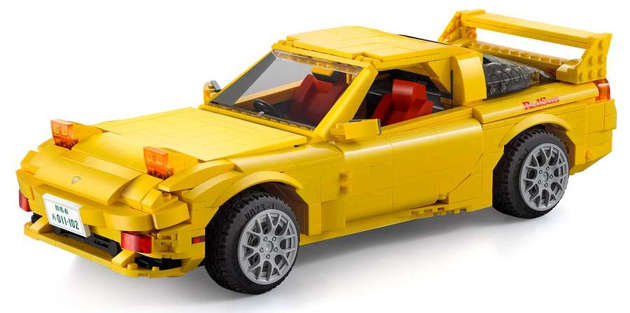 Klocki konstrukcyjne CaDA Samochód 35 cm autko miejskie żółta Mazda FD3S RX-7 manga Initial D Auto Pojazd 1655 elementów