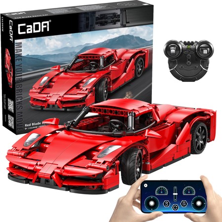 Klocki konstrukcyjne CaDA Samochód zdalnie sterowany Auto sportowe czerwone 32 cm Red Blade Sport Car Pojazd 405 elementów RC Dual Mode