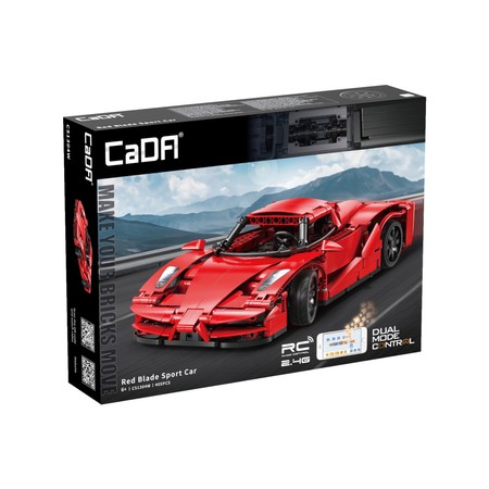 Klocki konstrukcyjne CaDA Samochód zdalnie sterowany Auto sportowe czerwone 32 cm Red Blade Sport Car Pojazd 405 elementów RC Dual Mode