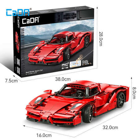 Klocki konstrukcyjne CaDA Samochód zdalnie sterowany Auto sportowe czerwone 32 cm Red Blade Sport Car Pojazd 405 elementów RC Dual Mode