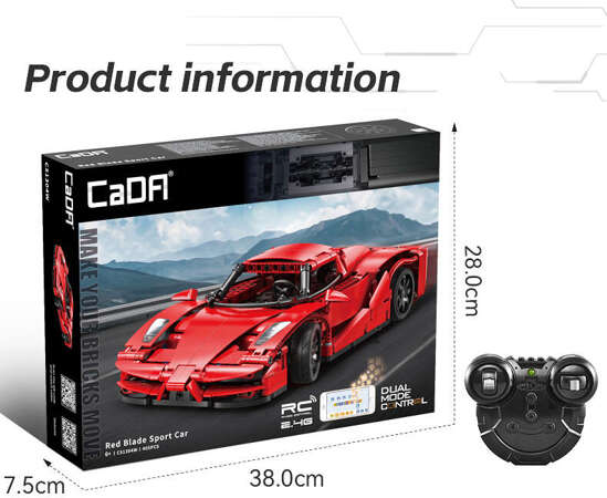 Klocki konstrukcyjne CaDA Samochód zdalnie sterowany Auto sportowe czerwone 32 cm Red Blade Sport Car Pojazd 405 elementów RC Dual Mode