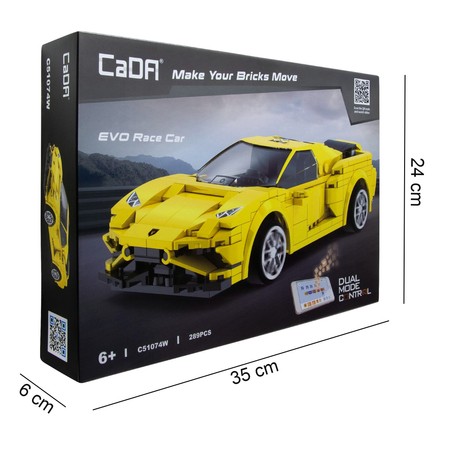 Klocki konstrukcyjne CaDA Samochód zdalnie sterowany Auto wyścigowe 20 cm żółty EVO Race Car Pojazd 289 elementów RC Dual Mode