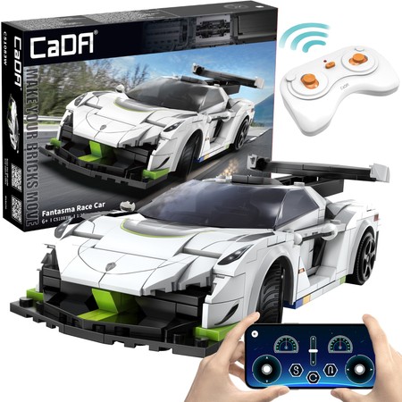 Klocki konstrukcyjne CaDA Samochód zdalnie sterowany Auto wyścigowe białe 22 cm Fantasma Race Car Pojazd 322 elementy RC Dual Mode