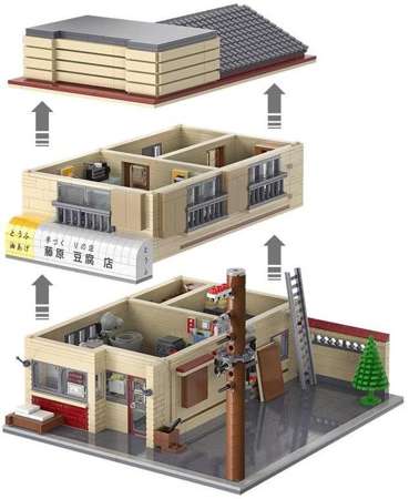 Klocki konstrukcyjne CaDA Sklep Tofu Manga Initial-D 3-piętrowy budynek japoński Fujiwara Tofu Store 1908 elementów
