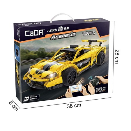 Klocki konstrukcyjne CaDA Wyścigówka Samochód zdalnie sterowany Assassin 30 cm Pojazd żółte auto RC Dual Mode Control Autko sportowe 417 elementów