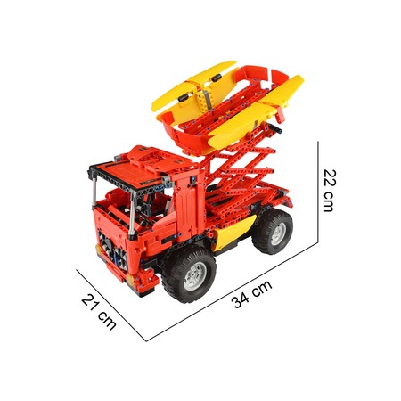 Klocki konstrukcyjne CaDA Zdalnie sterowana Betoniarka 2w1 Podnośnik 34cm Czerwony pojazd budowlany 814 elementów RC