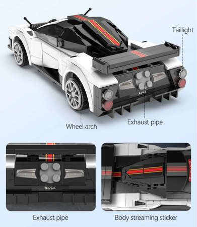 Klocki konstrukcyjne CaDA Zdalnie sterowane Auto sportowe Z-Wind Białe Autko wyścigowe Samochód Sports Car 258 elementów RC