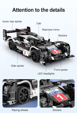 Klocki konstrukcyjne CaDA Zdalnie sterowane duże auto sportowe 31 cm Samochód GT Sport Car 427 elementów RC Światło LED Dual Mode