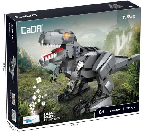 Klocki konstrukcyjne CaDA Zdalnie sterowany programowalny Robot Dinozaur T-Rex Tyranozaur Dual Mode RC Światło Dźwięk 701 elementów