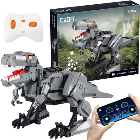 Klocki konstrukcyjne CaDA Zdalnie sterowany programowalny Robot Dinozaur T-Rex Tyranozaur Dual Mode RC Światło Dźwięk 701 elementów