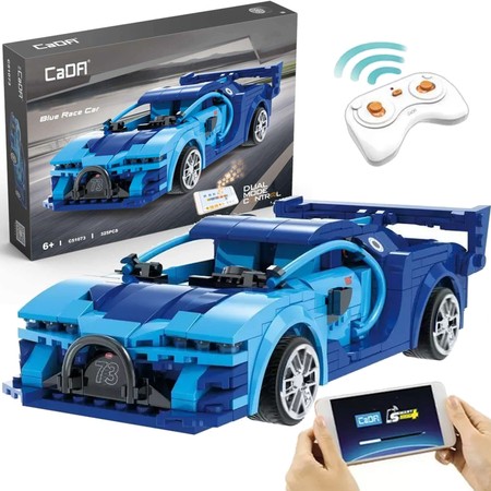 Klocki konstrukcyjne CaDA Zdalnie sterowany samochód Auto wyścigowe Wyścigówka Pojazd RC Blue Race Car Dual Mode 325 elementów