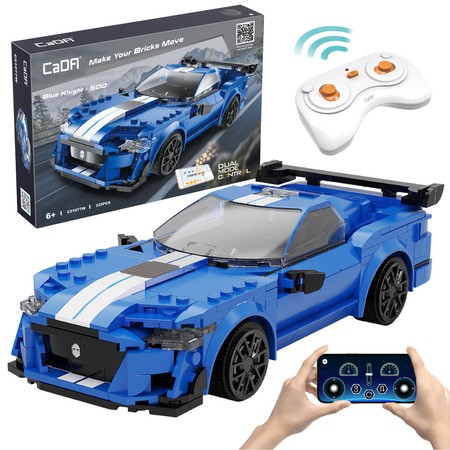 Klocki konstrukcyjne CaDA Zdalnie sterowany samochód wyścigowy Niebieskie auto Pojazd Blue Knight 500 Dual Mode RC 325 elementów