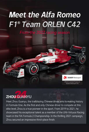 Klocki konstrukcyjne CaDA samochód wyścigowy czerwona wyścigówka Alfa Romeo F1 Team ORLEN C42 Formuła 1 pojazd auto 271 elementów