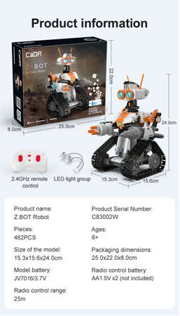 Zestaw klocki konstrukcyjne CaDA Zdalnie sterowany Z.BOT Code Robot RC Programowanie Robotyka Światło LED 462 elementy